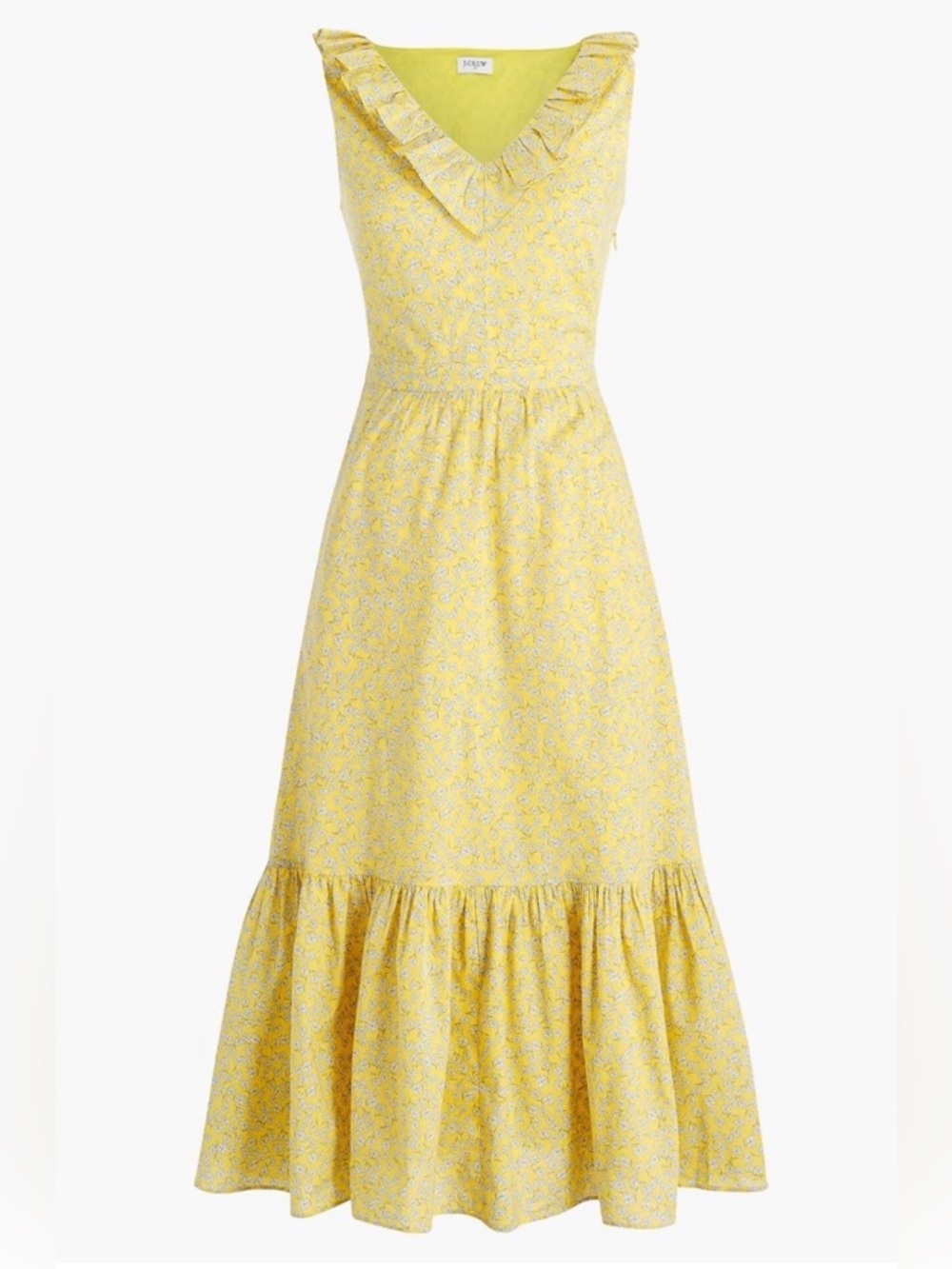 J. Crew Yellow Daisy Floral Ruffle Neck Sleeveless Dress size Small #110